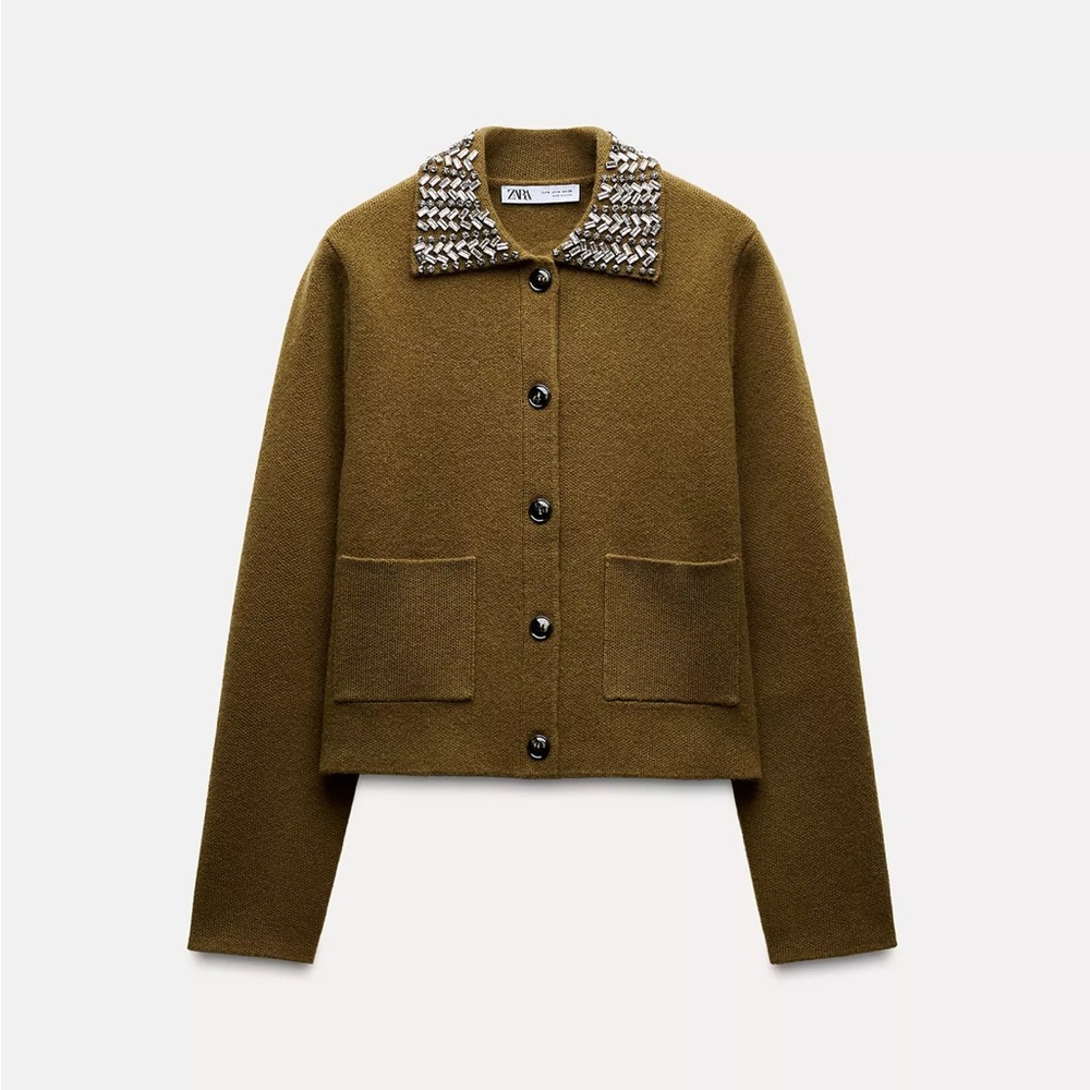 NWT ✨ Zara Cardigan with Embellished Collar - Size XL